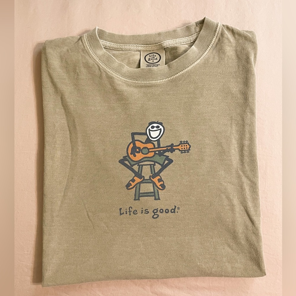 Life is Good Oversized Medium Tan T-Shirt